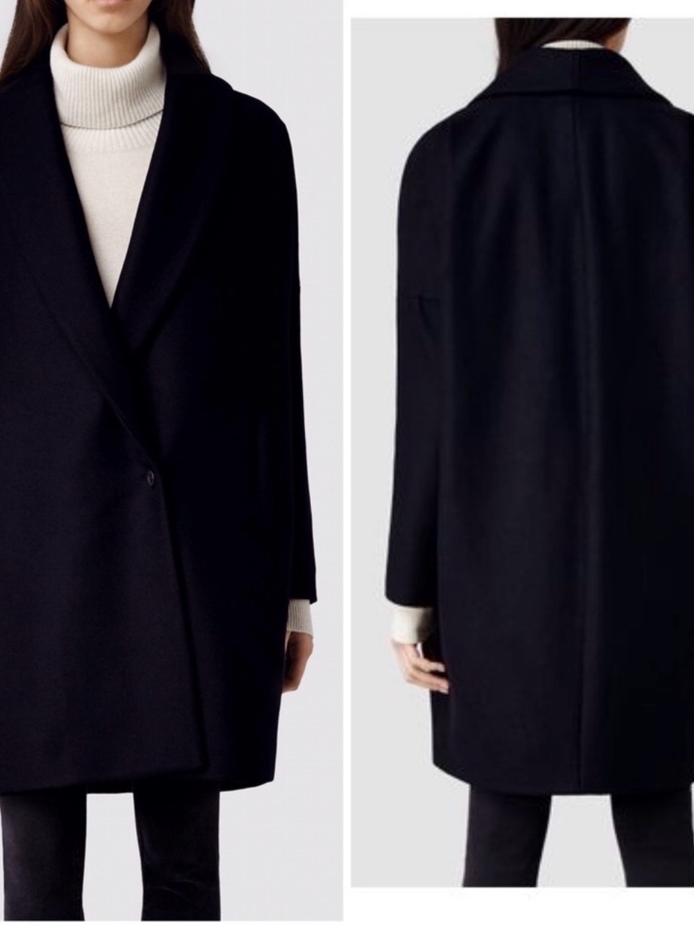 All Saints Klein black wool oversized coat